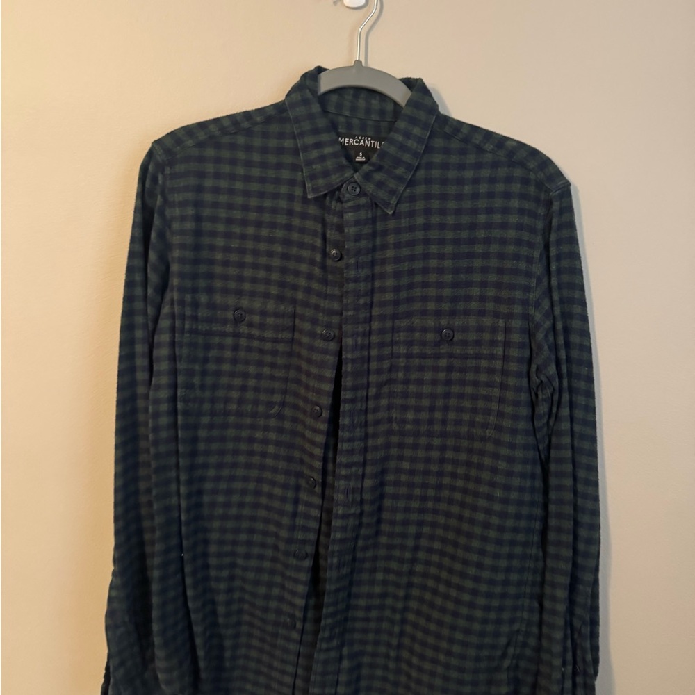 J. Crew Navy and Green Checkered Shirt